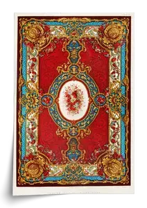 Axminster Carpet Design Print: Order your red & gold floral Victorian British wall art
