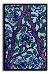 Florales Art-Déco Kunstdruck Poster – hol dir jetzt das blaue Muster mit goldenen Punkten