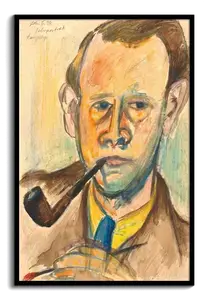 Self-Portrait with Pipe Art Print – Warm Lamplight Watercolor, order yours now