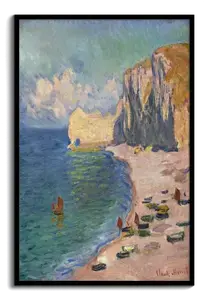 Monet Beach & Cliffs Art Print – Order yours, by Claude Monet, red sails & Étretat sea