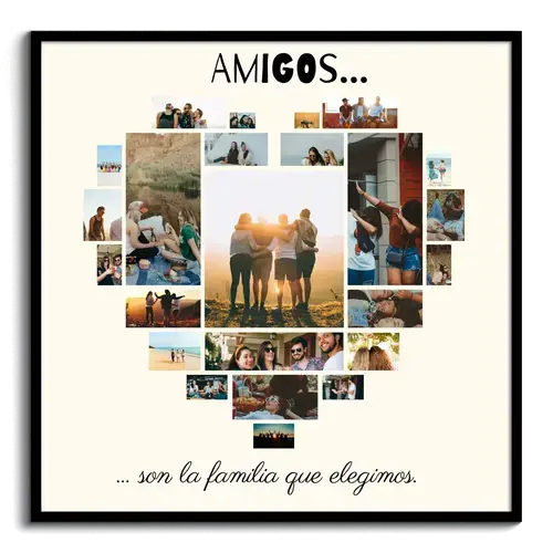 Collage Corazón en Lienzo: Amigos y Familia