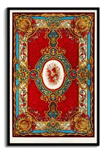 Axminster Teppichdesign rot-gold-blau, Kunstdruck