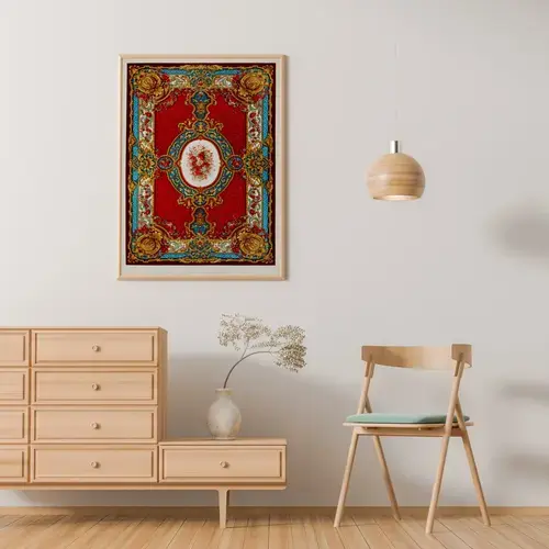 Axminster Carpet Art Print, Red and Gold Floral