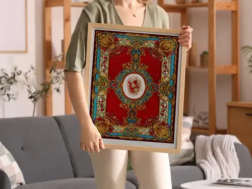 Axminster Carpet Art Print, Red and Gold Floral