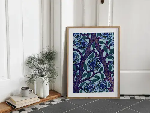 Émile-Allain Séguy Blue Floral Pattern Art Print
