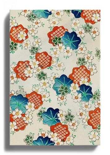 Japanese Floral Pattern Art Print Blue & Orange