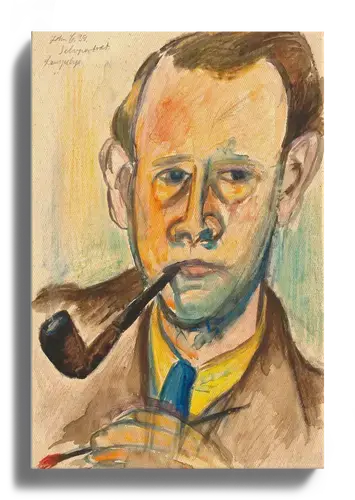 Self-Portrait in Lamplight with Pipe Art Print