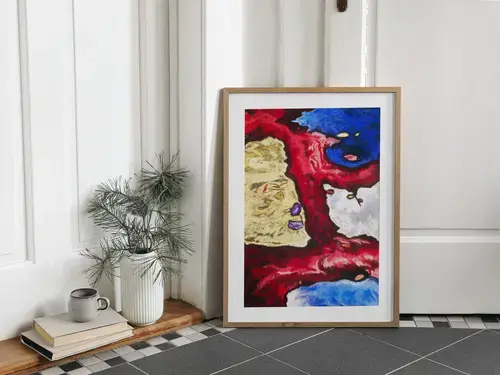 Abstract Red and Blue Textured Art Print