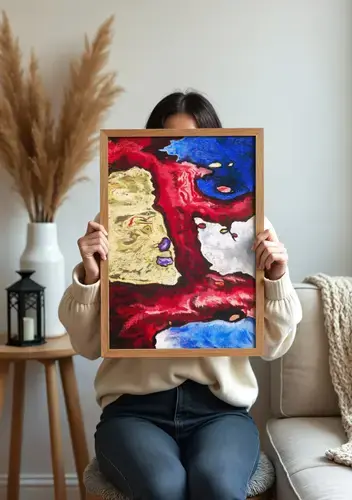 Abstract Red and Blue Textured Art Print