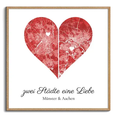 Zwei Städte, eine Liebe – Herzkarte für Paare