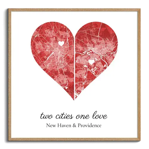 Two Cities, One Love: Heart-Shaped Map for Couples