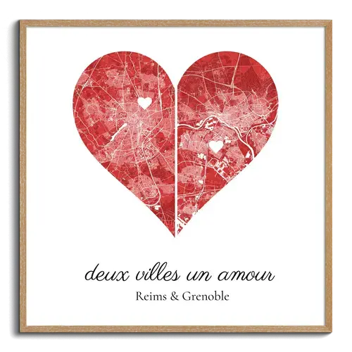 Deux villes, un amour : Carte cœur personnalisée