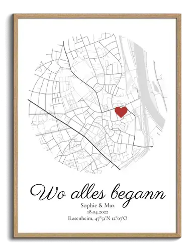 Personalisierte Rundkarte "Wo alles begann" für Paare
